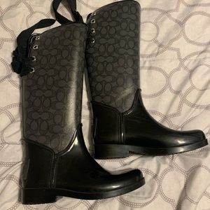 Coach black logo rubber boots